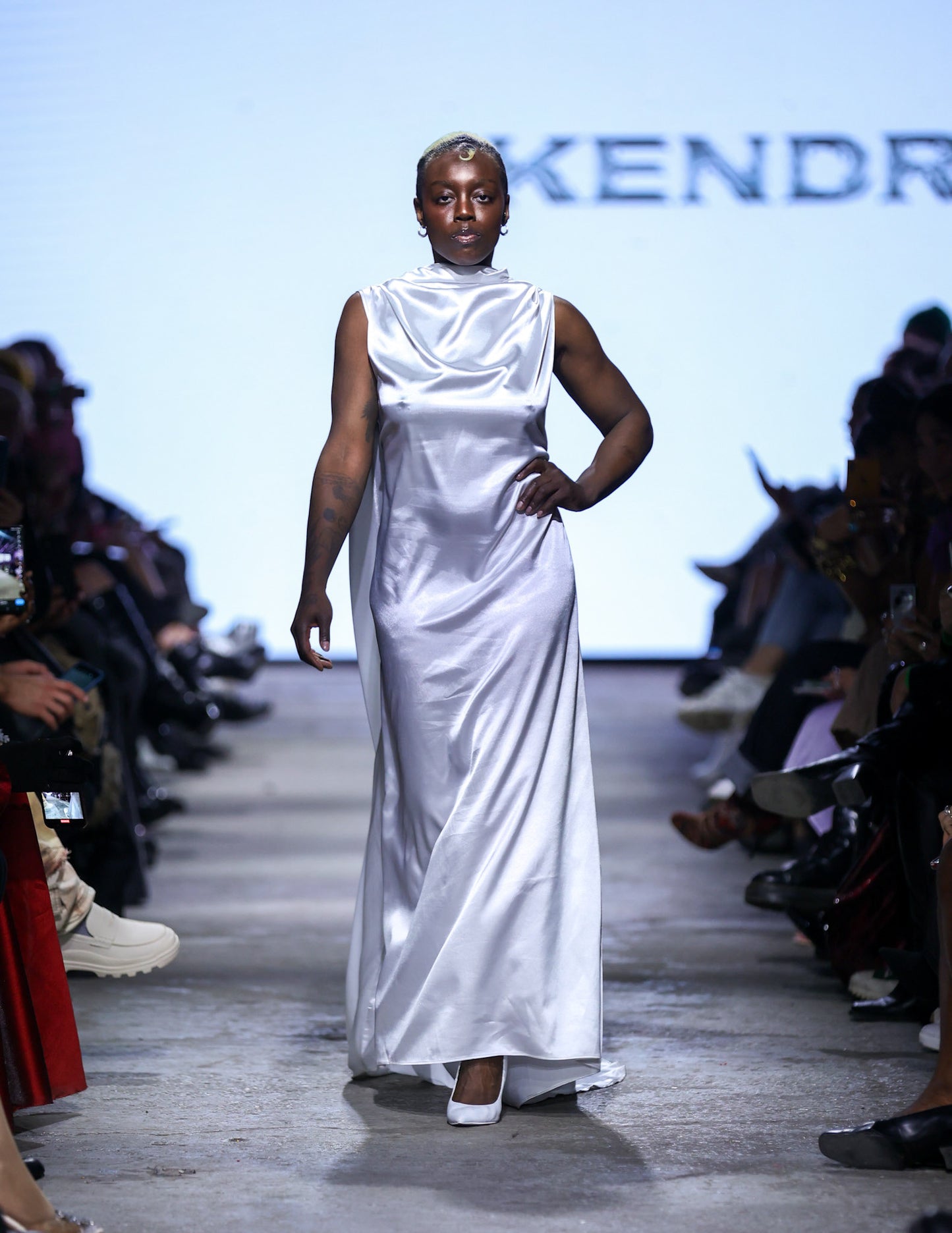 White Satin Charmeuse Drape Dress