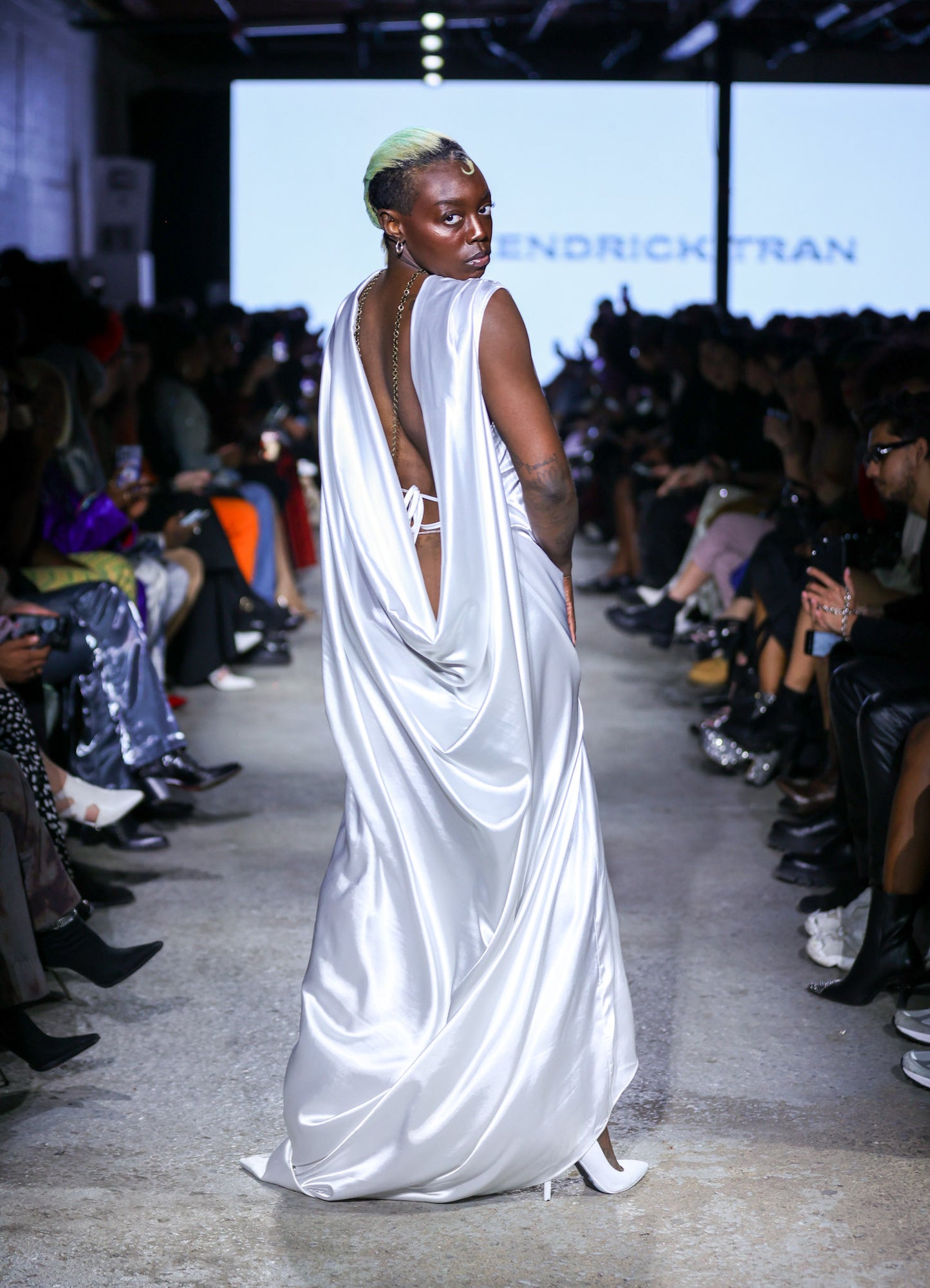 White Satin Charmeuse Drape Dress