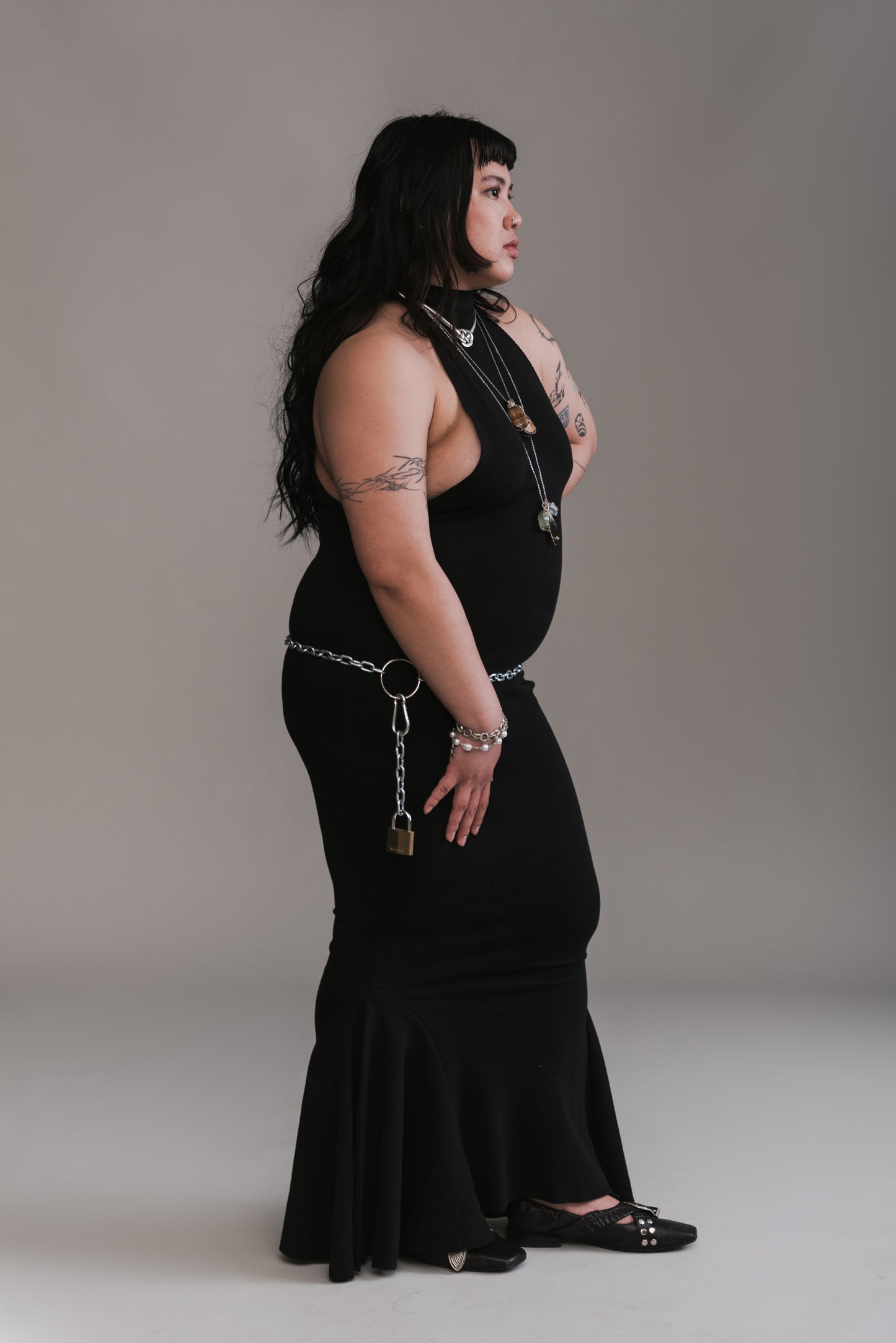 Ribbed Fitted Mermaid Tail Halter Dress