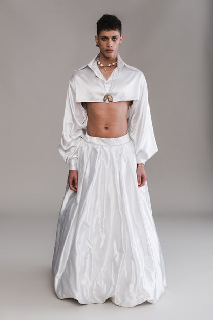 Satin Micro Button Up & Cloud Skirt