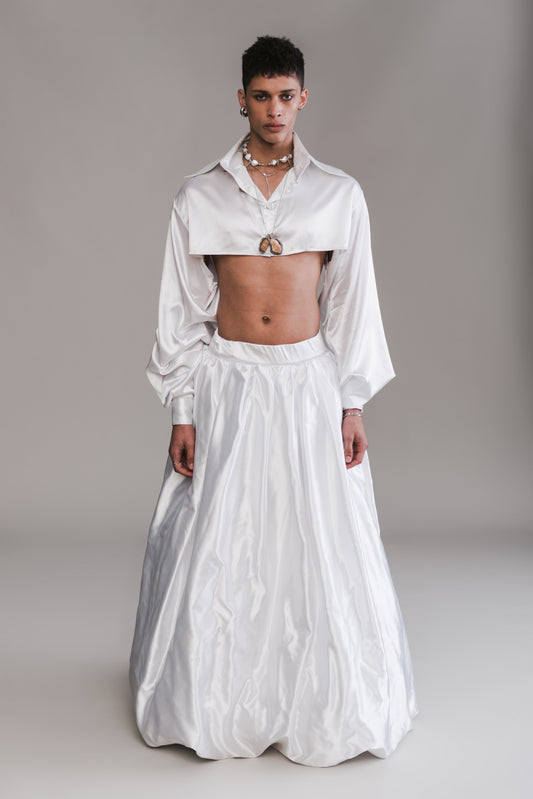Satin Micro Button Up & Cloud Skirt
