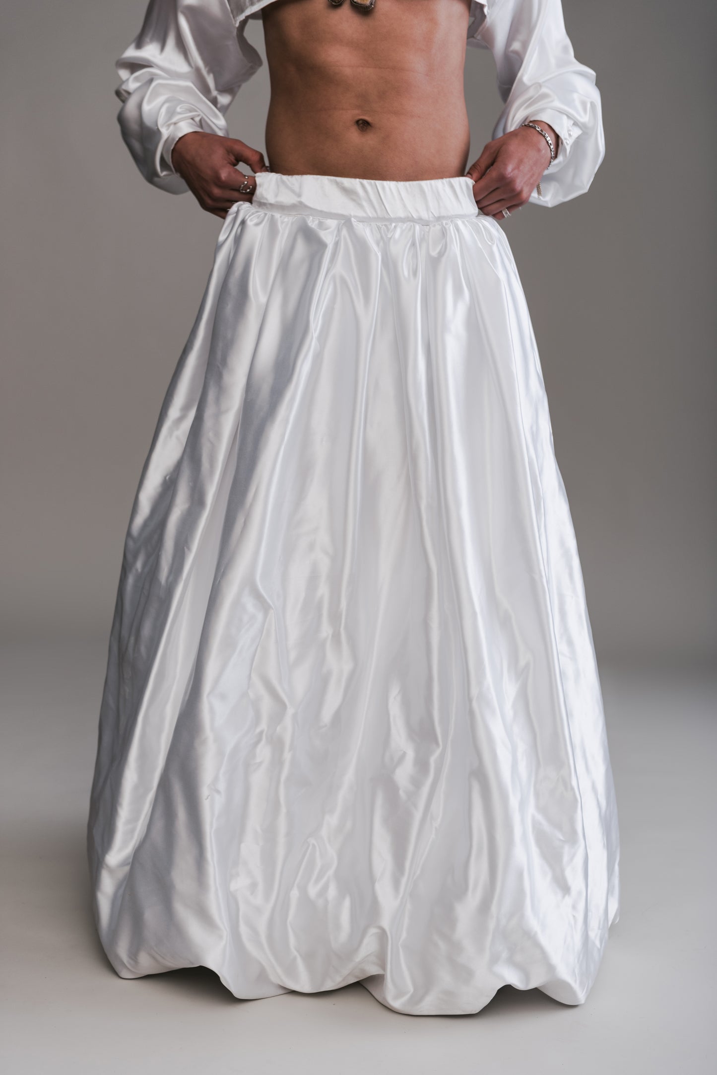 Satin Micro Button Up & Cloud Skirt