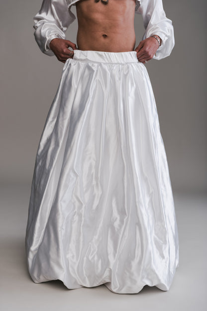 Satin Micro Button Up & Cloud Skirt
