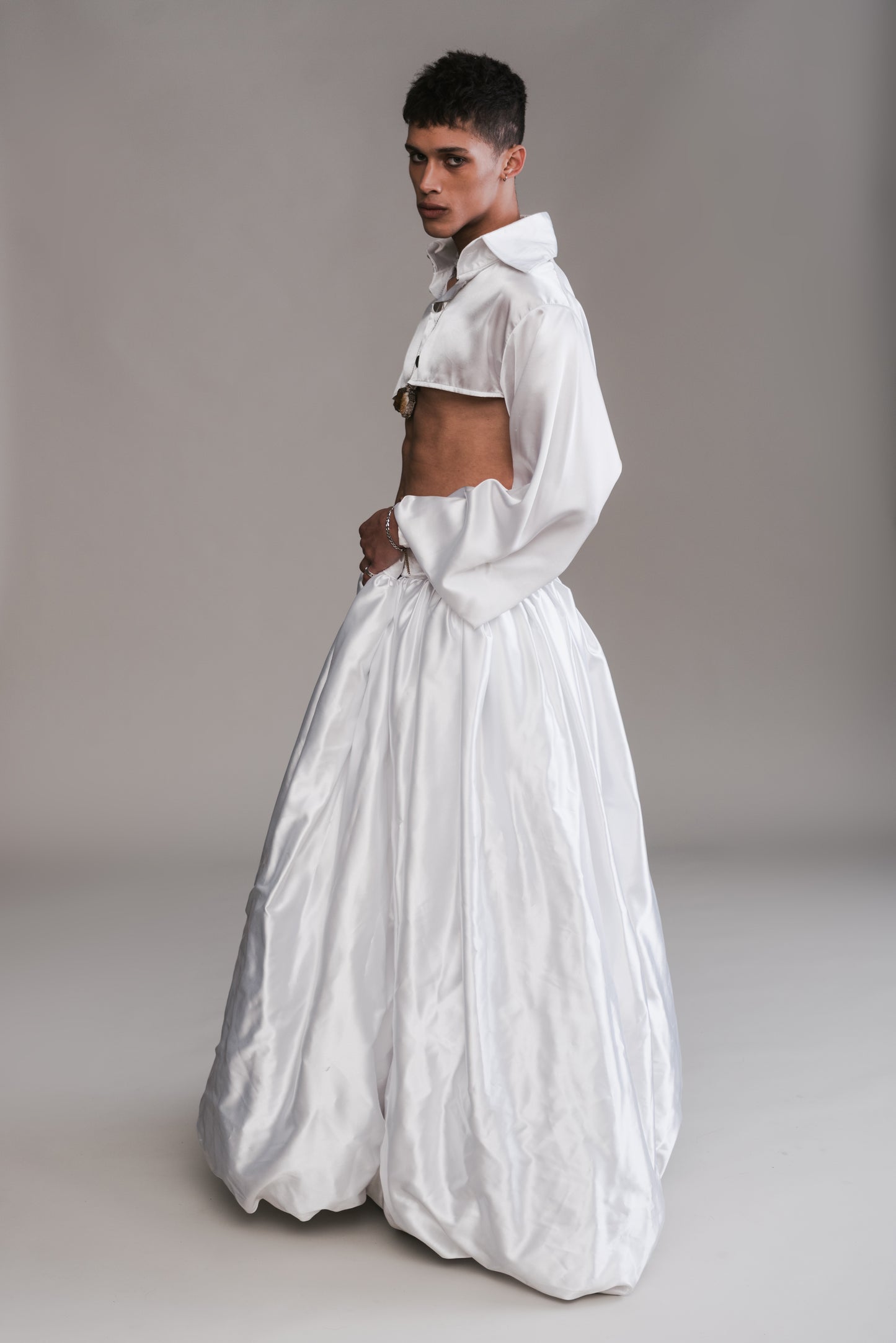 Satin Micro Button Up & Cloud Skirt