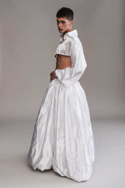 Satin Micro Button Up & Cloud Skirt
