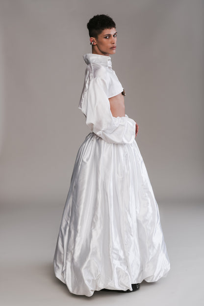 Satin Micro Button Up & Cloud Skirt