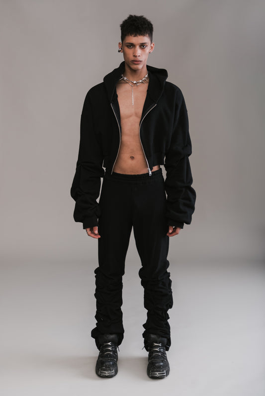 Stacked Sleeve Zip-Up Hoodie