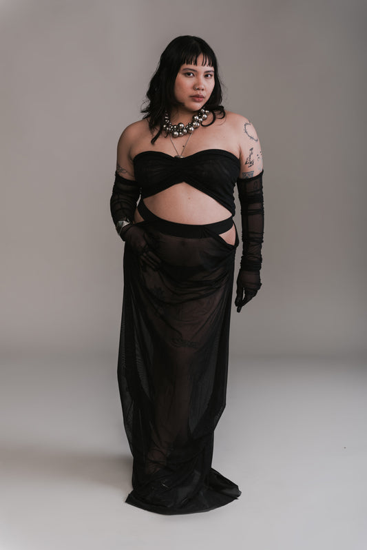 Shimmer Hug Top and Draped Skirt