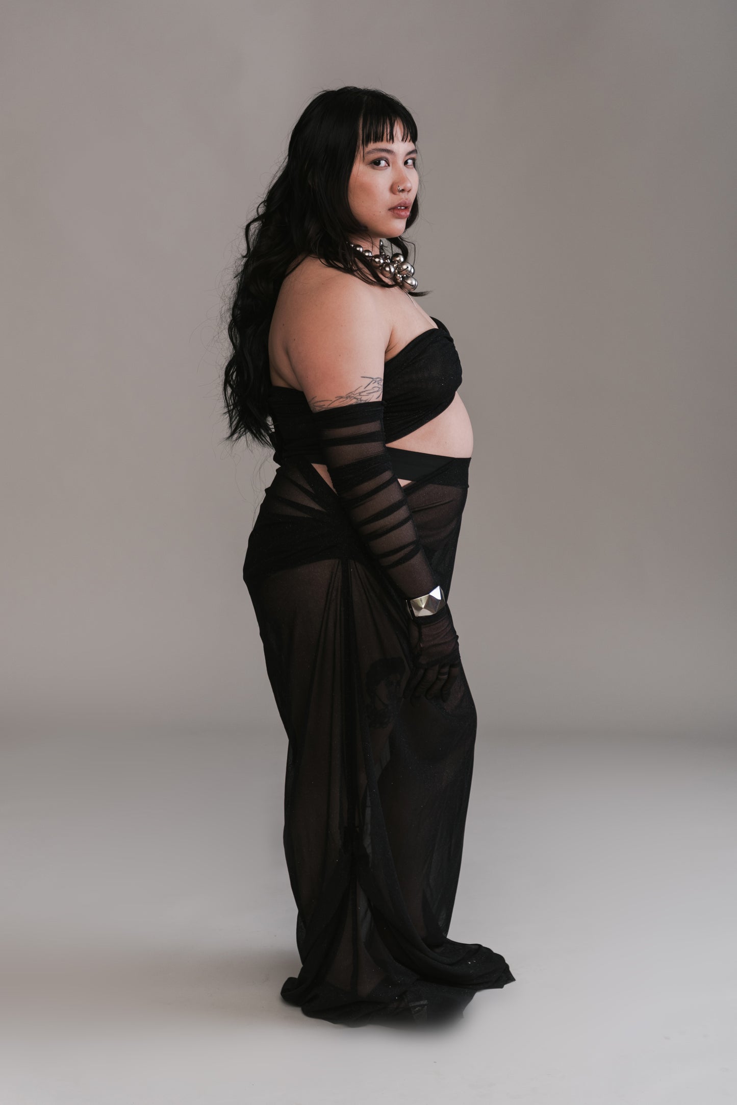 Shimmer Hug Top and Draped Skirt