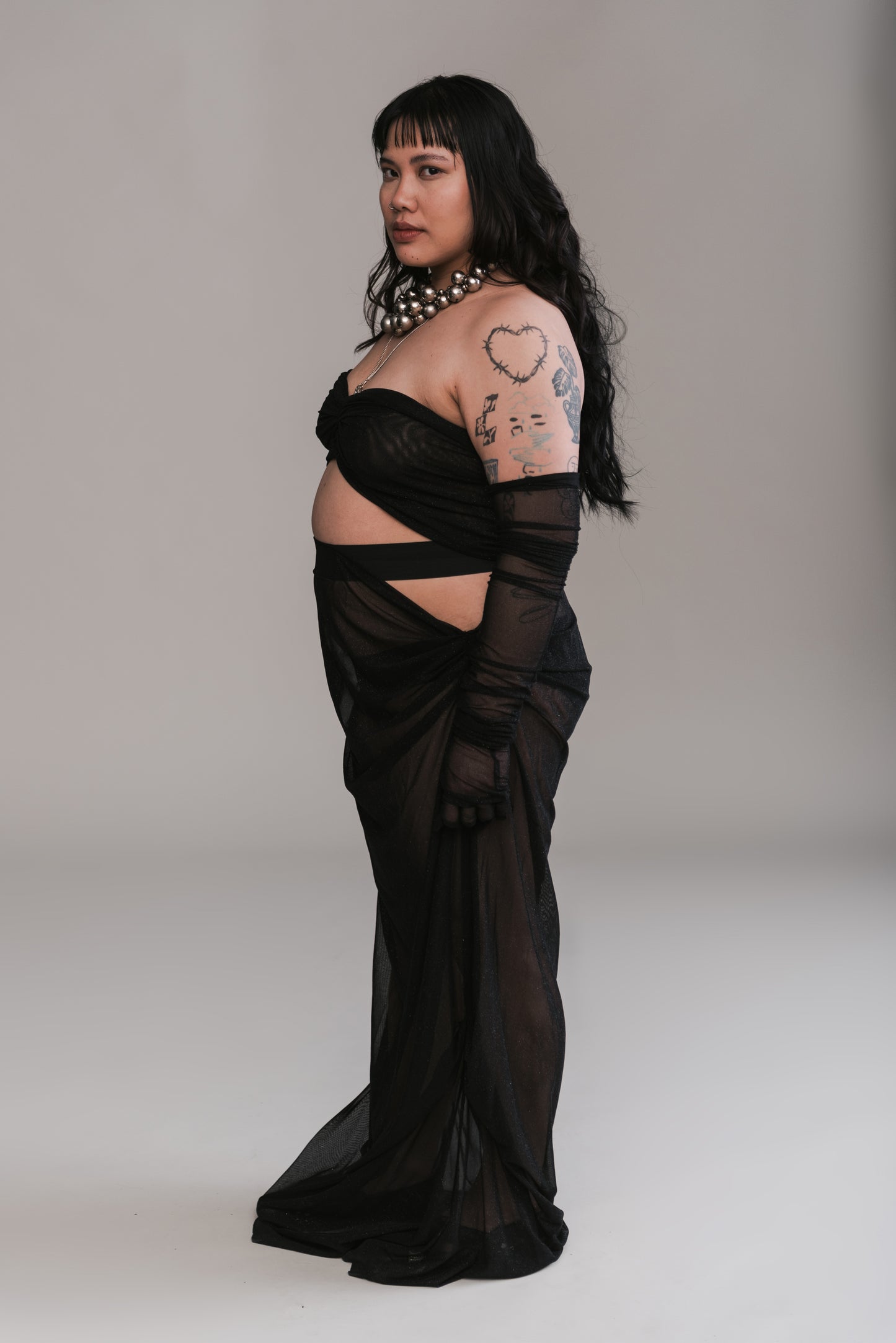 Shimmer Hug Top and Draped Skirt