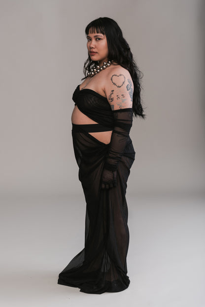 Shimmer Hug Top and Draped Skirt