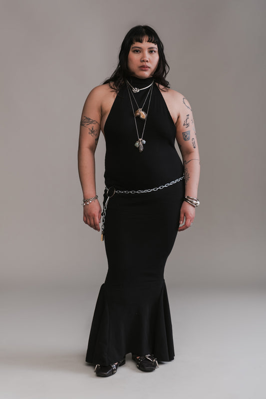 Ribbed Fitted Mermaid Tail Halter Dress