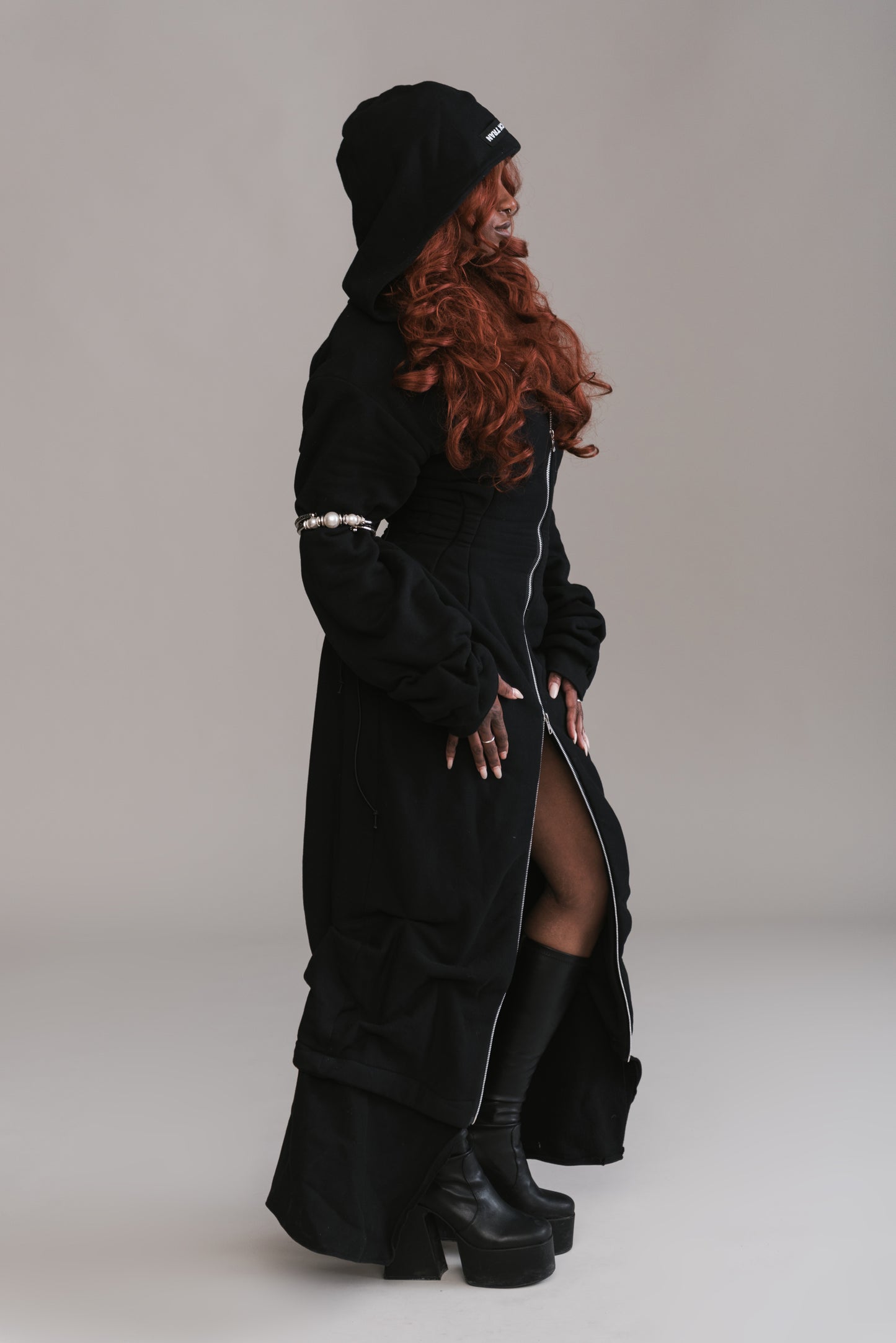 Cinched Zip-Up Hoodie Dress