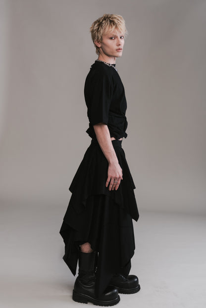 Twisted T-Shirt & Layered Jersey Skirt