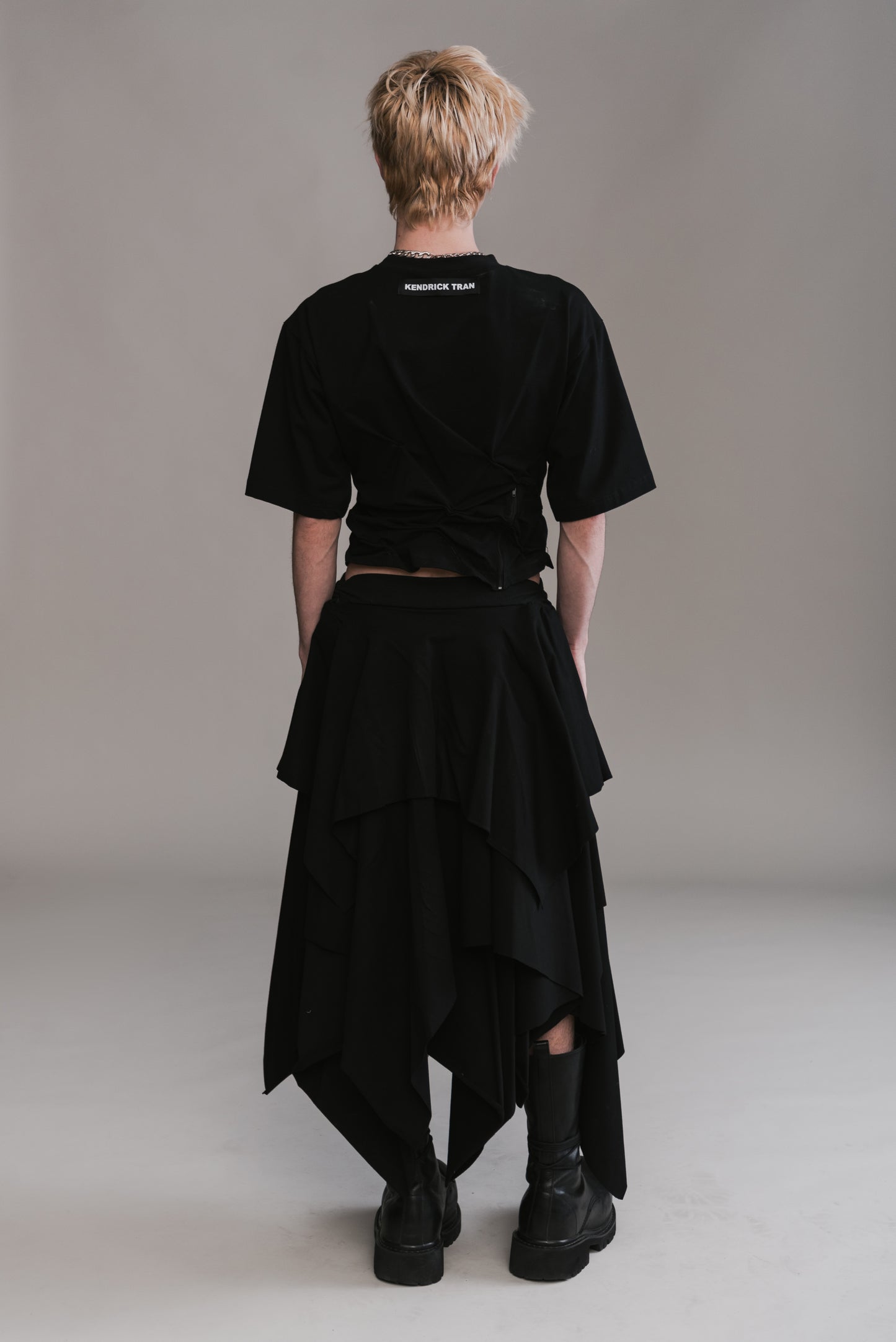 Twisted T-Shirt & Layered Jersey Skirt