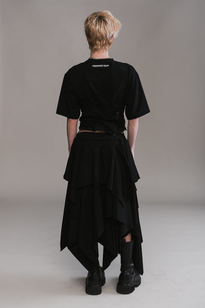 Twisted T-Shirt & Layered Jersey Skirt