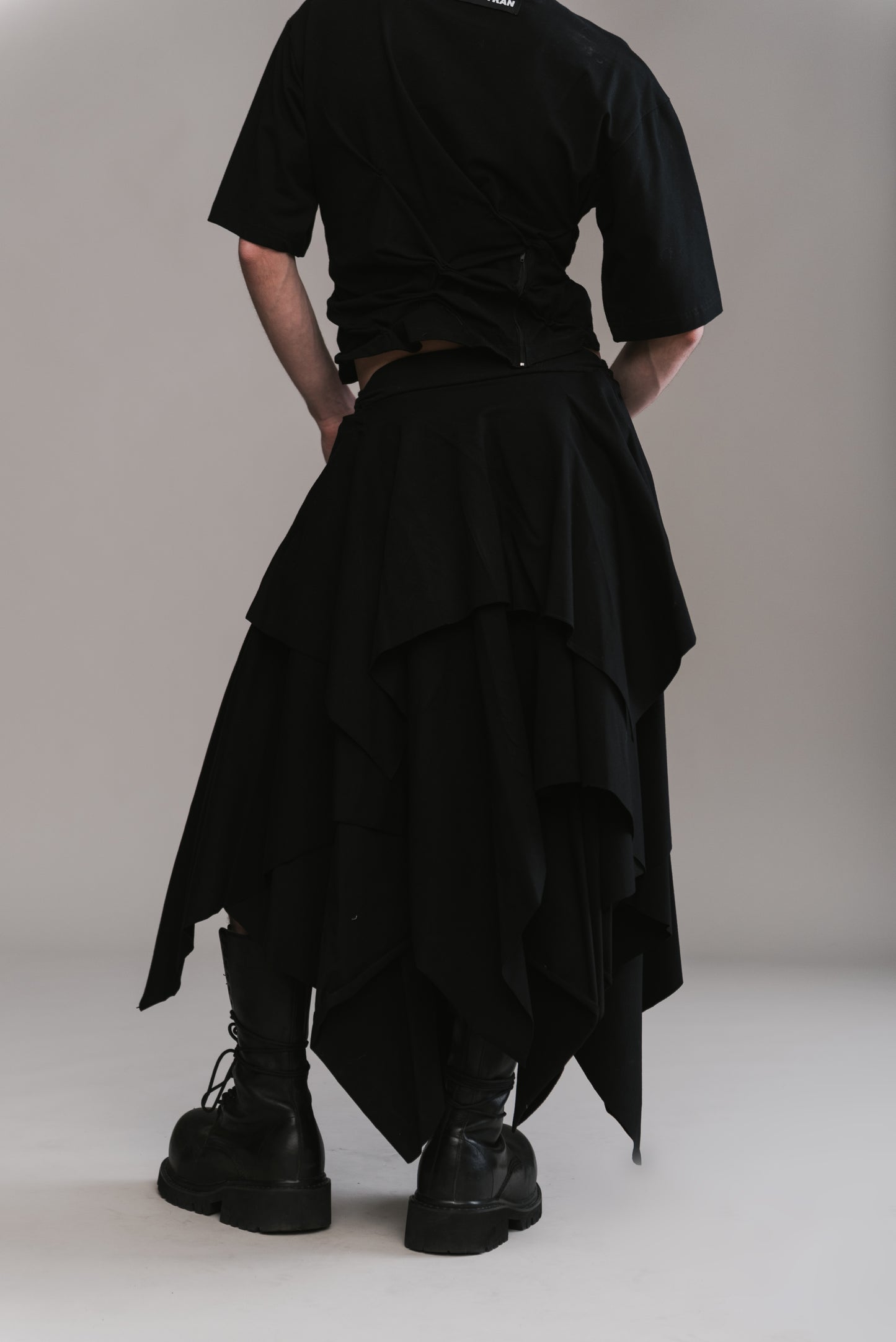 Twisted T-Shirt & Layered Jersey Skirt