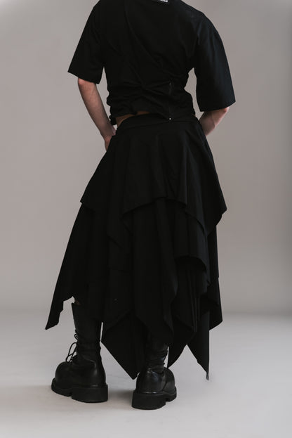Twisted T-Shirt & Layered Jersey Skirt