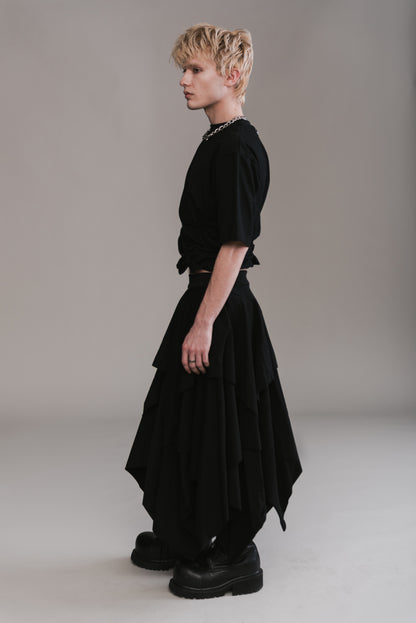 Twisted T-Shirt & Layered Jersey Skirt